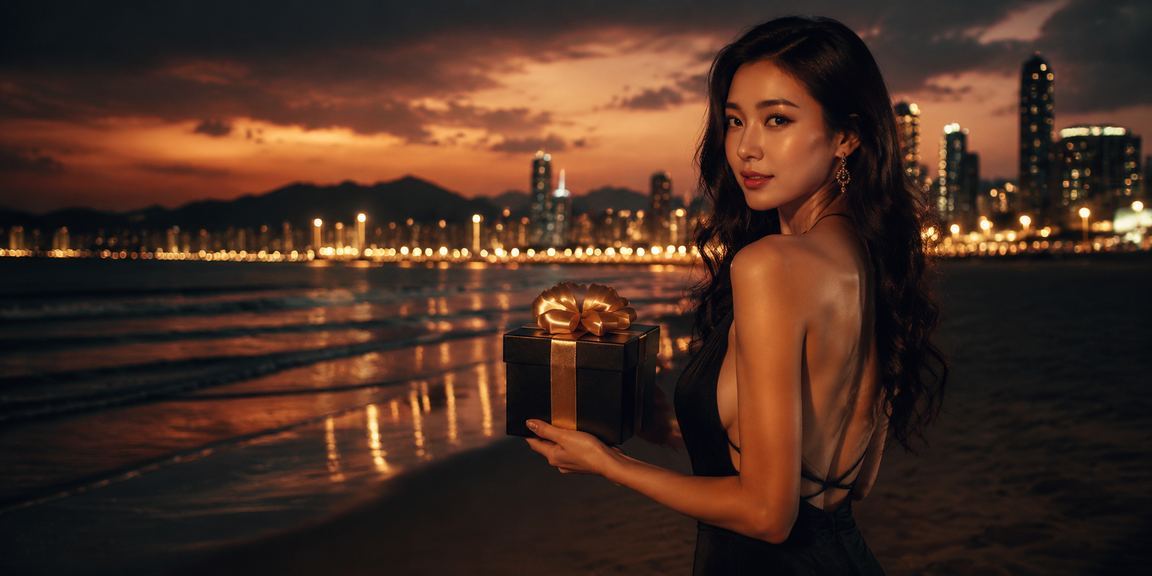 Cảnh bãi biển Đà Nẵng về đêm với ánh đèn khu giải trí casino