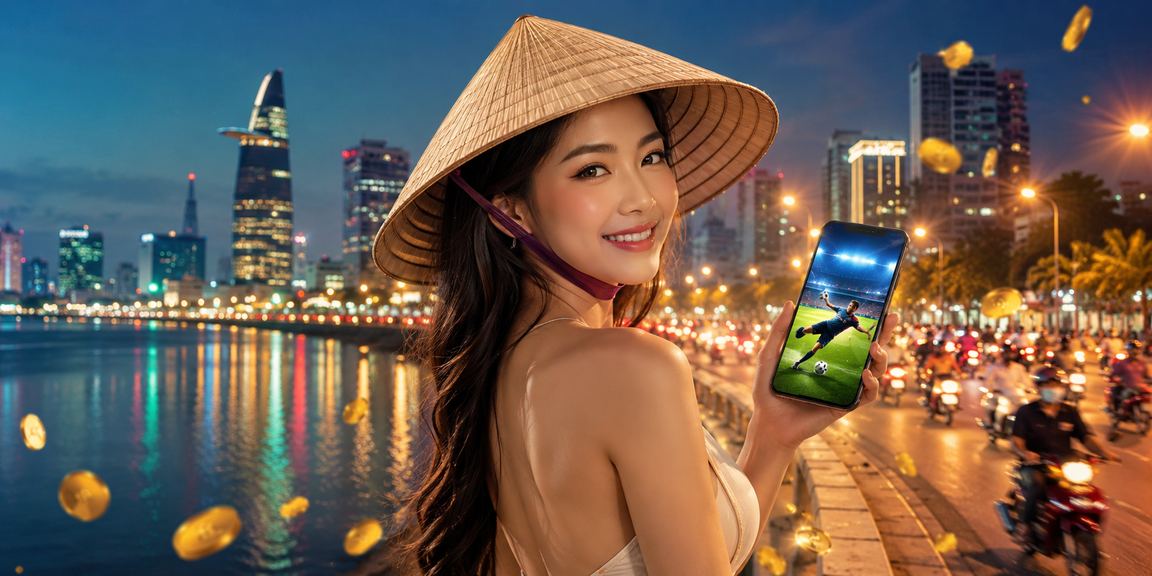Người dùng tại TP.HCM xem kèo thể thao trực tuyến với nón lá trên bàn