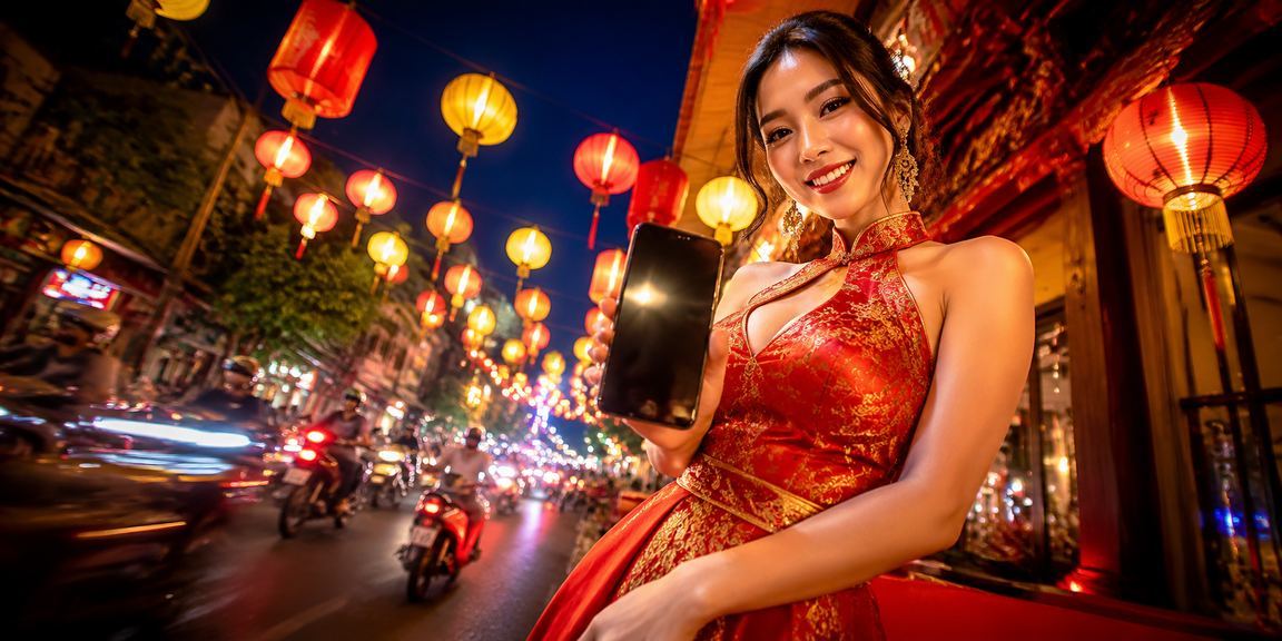 Thành viên mới đăng ký vty36 tại chợ đêm Huế với điện thoại trên tay