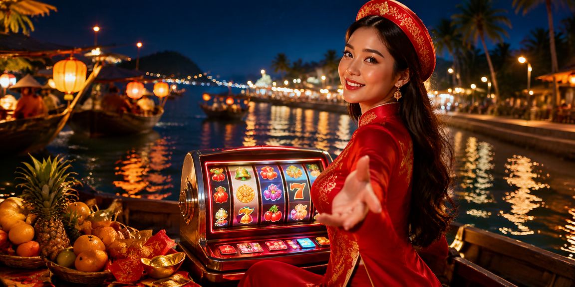 Người chơi slot game tại lễ hội Tết ở Phan Thiết với không khí rộn ràng sắc màu